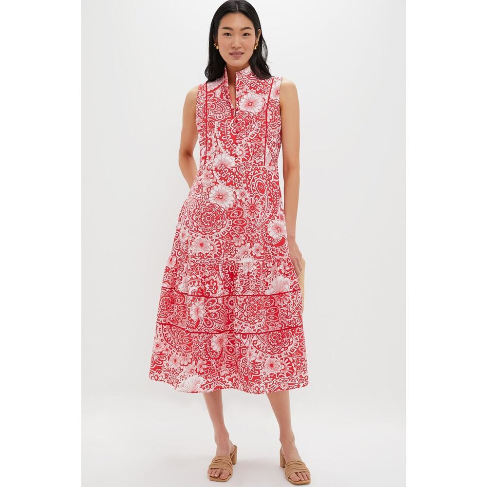 HYACINTH HOUSE Sleeveless Red & White Floral Hillsborough Midi Dress Size S NWT